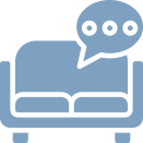 Depiction of couch with word bubble superimposed